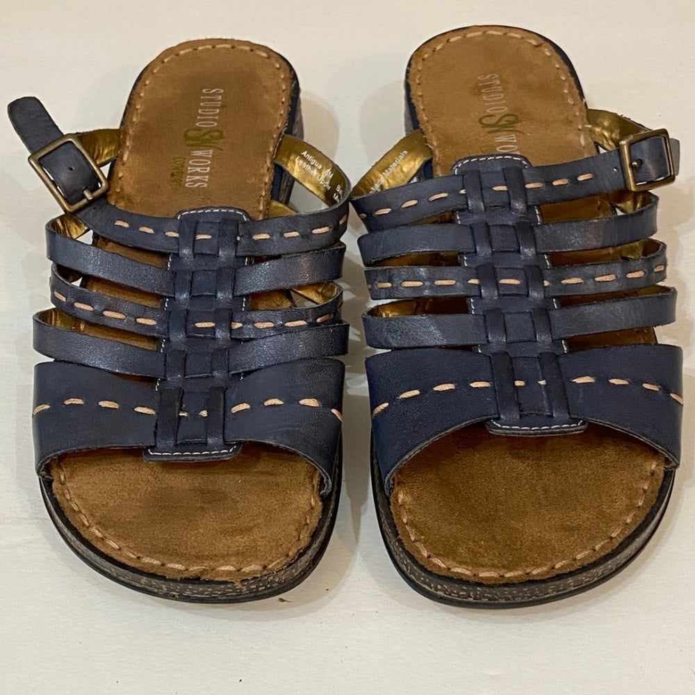 Studio Works, Blue Antigua Leather Sandals - Size 8
