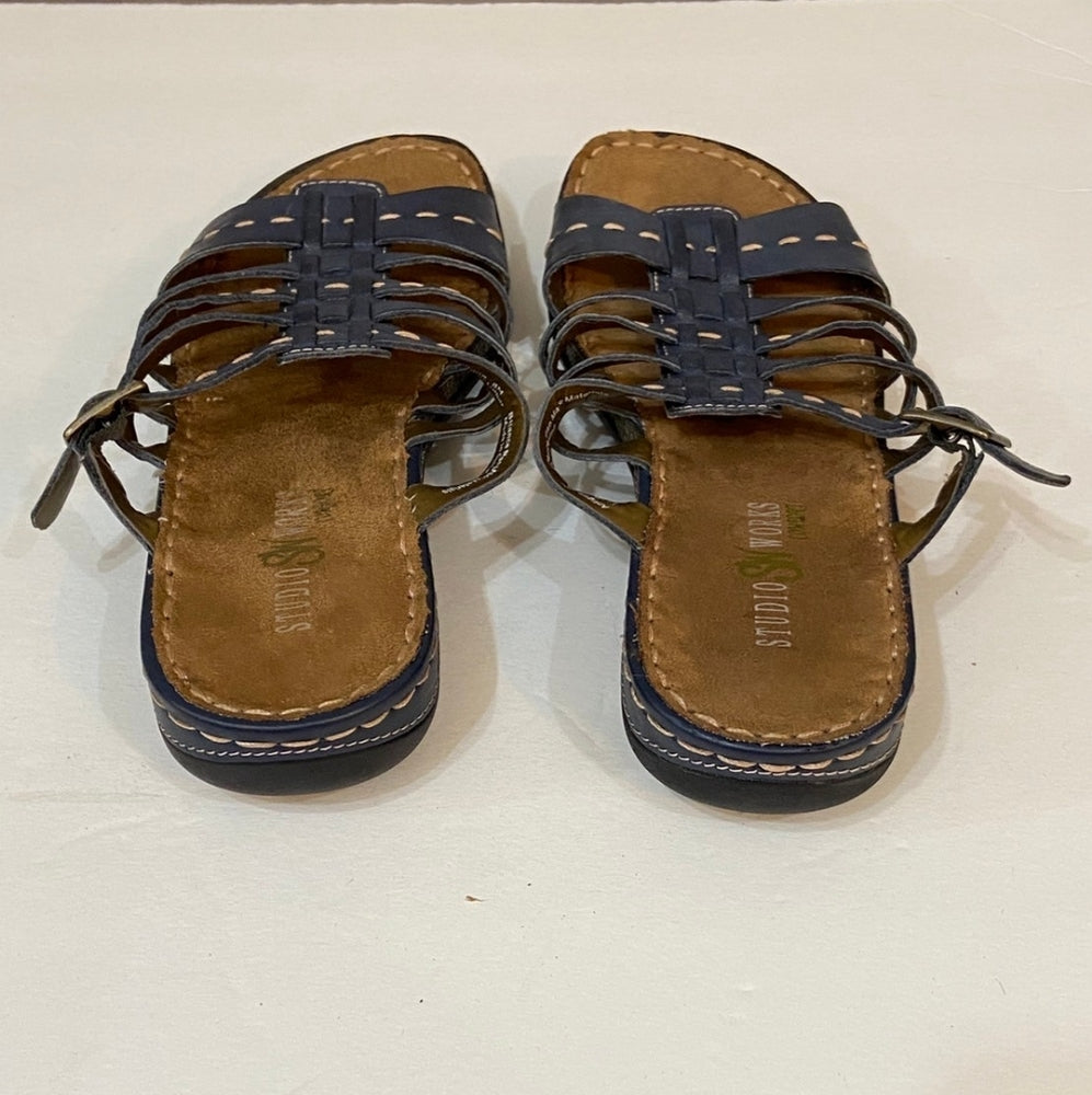 Studio Works, Blue Antigua Leather Sandals - Size 8