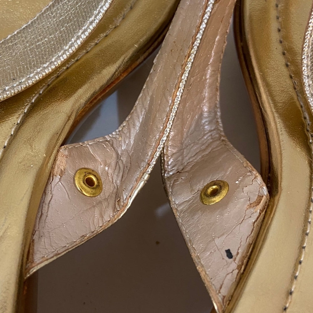 Shoes Unlimited, Gold Platform Sandals - Size 9