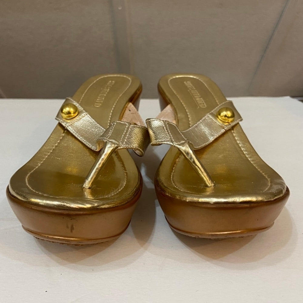 Shoes Unlimited, Gold Platform Sandals - Size 9