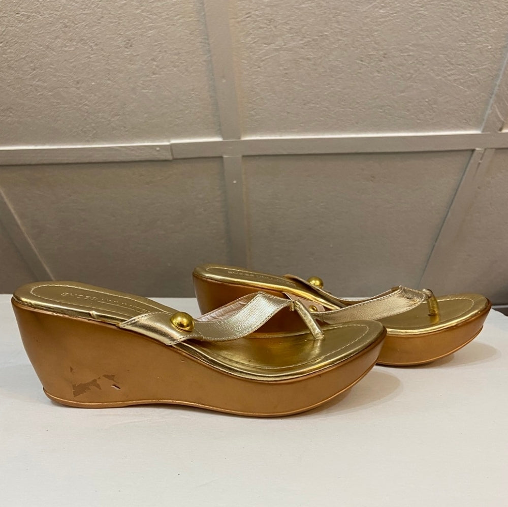 Shoes Unlimited, Gold Platform Sandals - Size 9