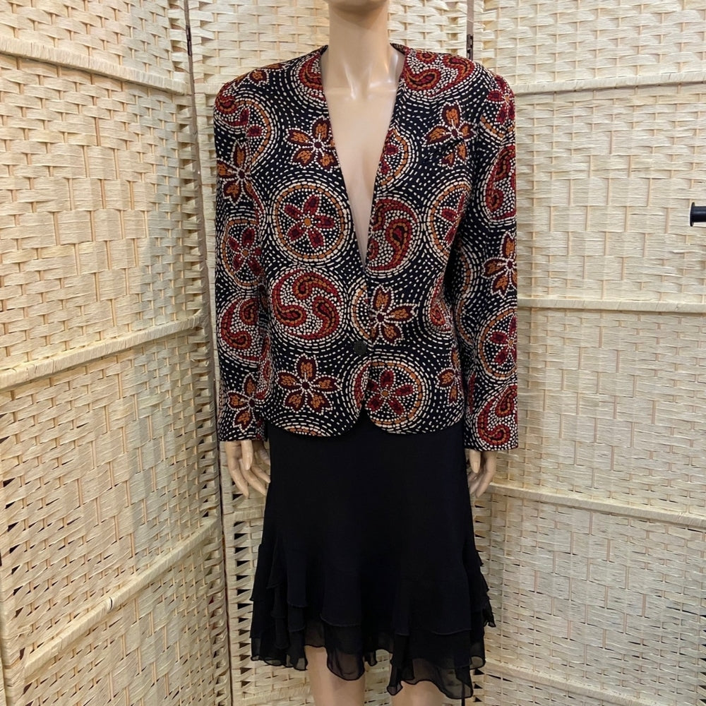 Weathervane, Black Blazer with Floral Design - Size 14