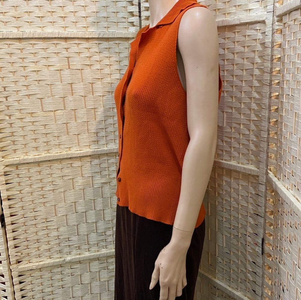 Liz Claiborne Liz Sport, Orange Sleeveless Collard Top - Size L