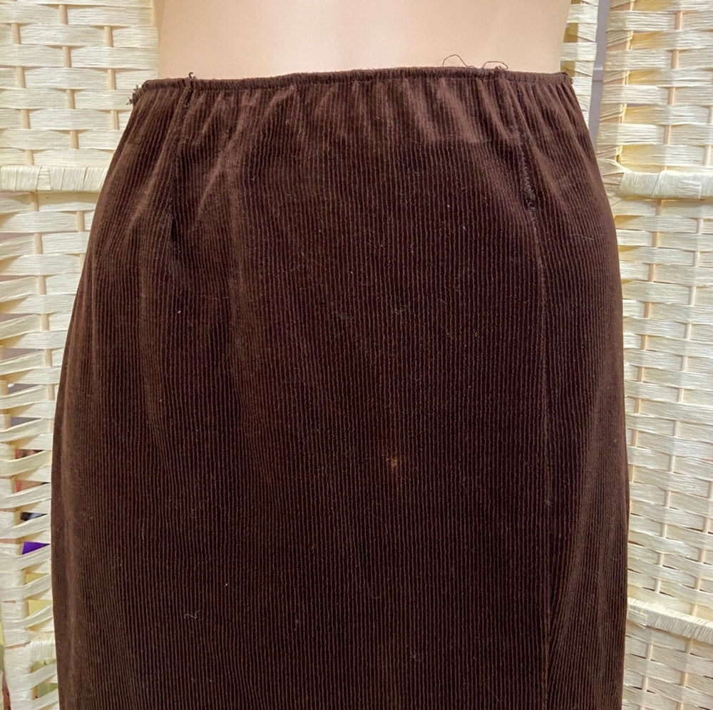Brown Corduroy Skirt with Slit - Size M