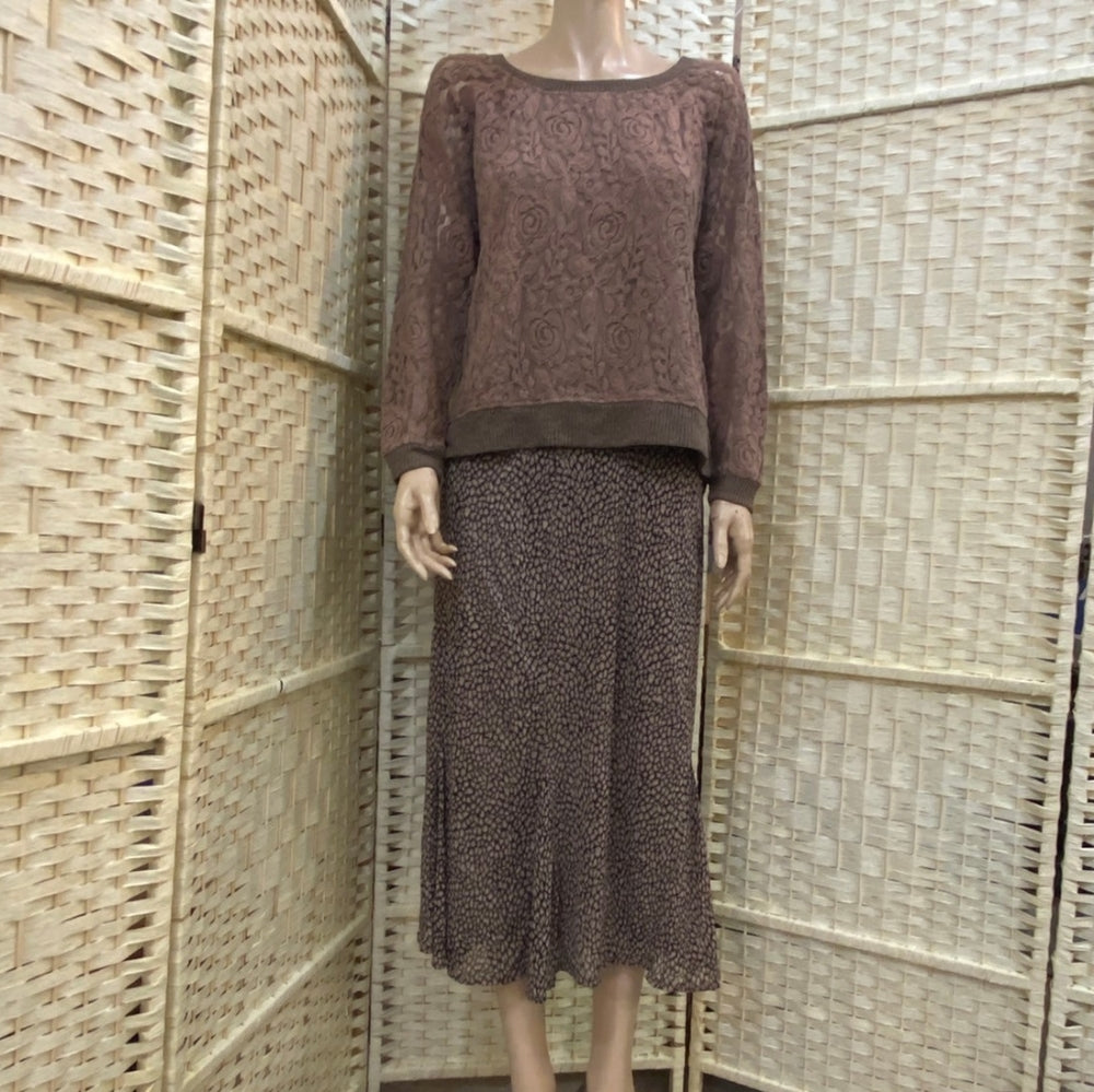 JH Collectibles, Tan and Black Print Skirt - Size L