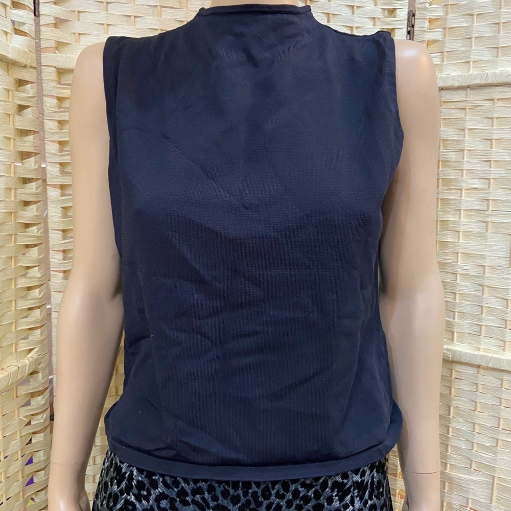 Jones New York, Navy Blue High Neck Sleeveless Top - Size L