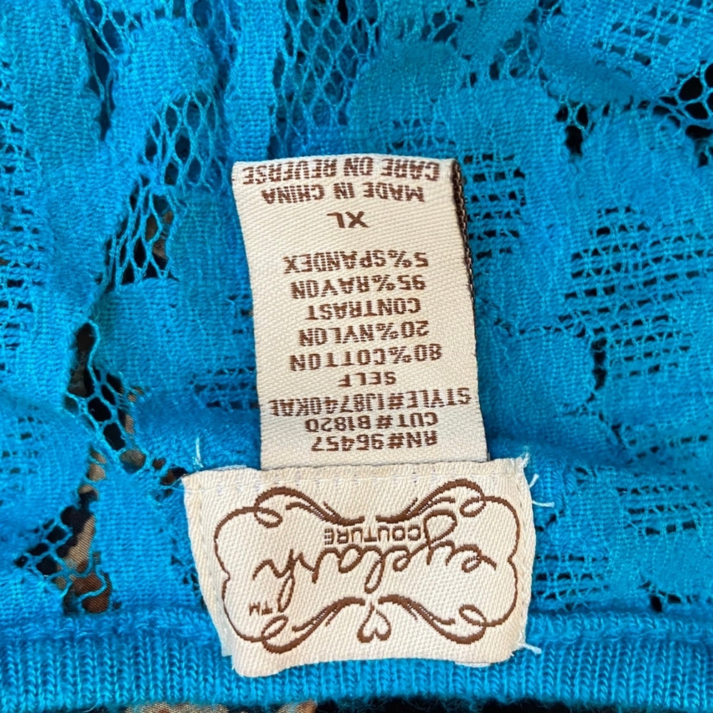 Eyelash Couture, Aqua Blue Lacy See Through Blouse - Size XL