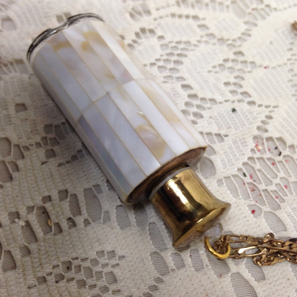 Vintage Mother of Pearl Perfume Bottle -Pendant -20in 18KGF Chain Necklace