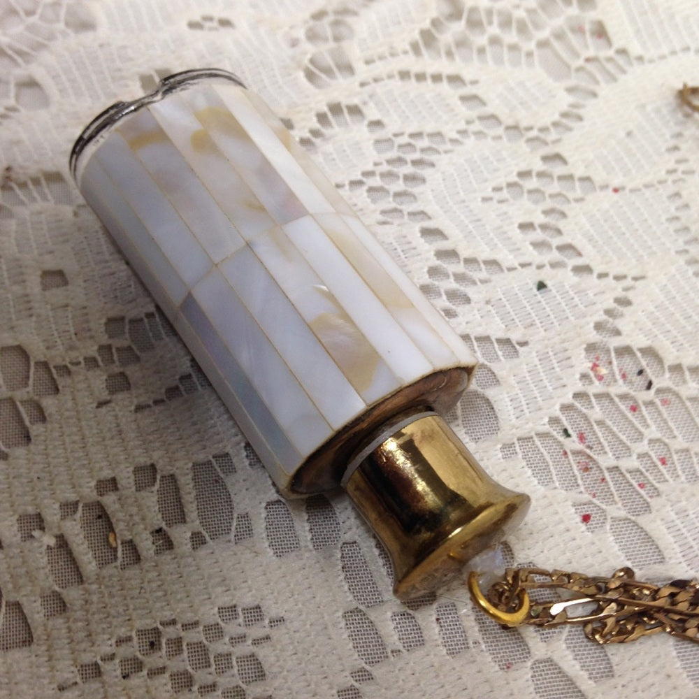 Vintage Mother of Pearl Perfume Bottle -Pendant -20in 18KGF Chain Necklace