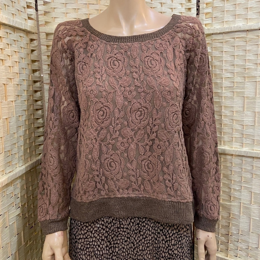 RXB, Brown Lace Sweater and JH Collectibles, Tan Print Skirt Outfit Set