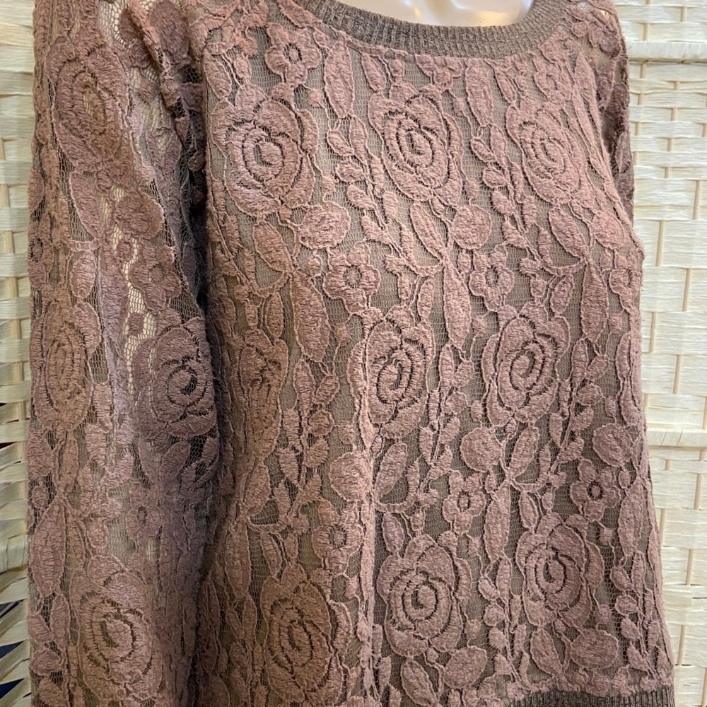 RXB, Brown Lace Sweater and JH Collectibles, Tan Print Skirt Outfit Set