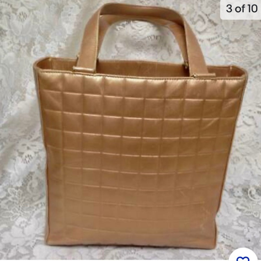 Authentic Chanel Gold Lambskin Chico Bar Handbag 11.5in x 11in x 3in