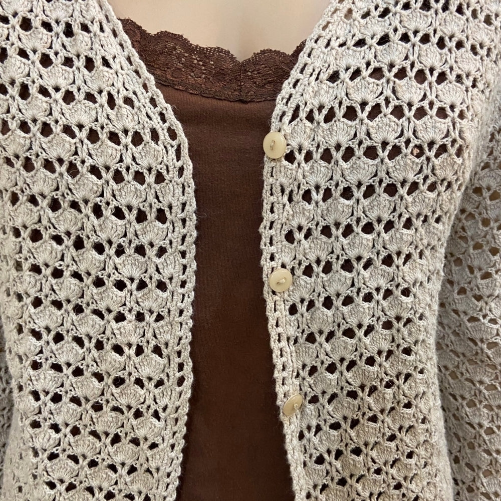 Primary Colors NY, Tan Crochet Sweater - Size M