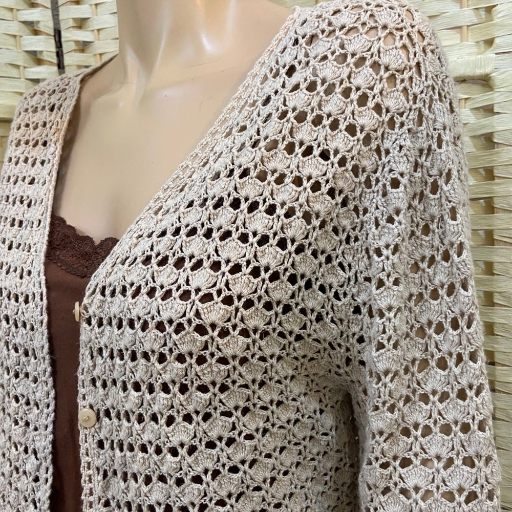 Primary Colors NY, Tan Crochet Sweater - Size M