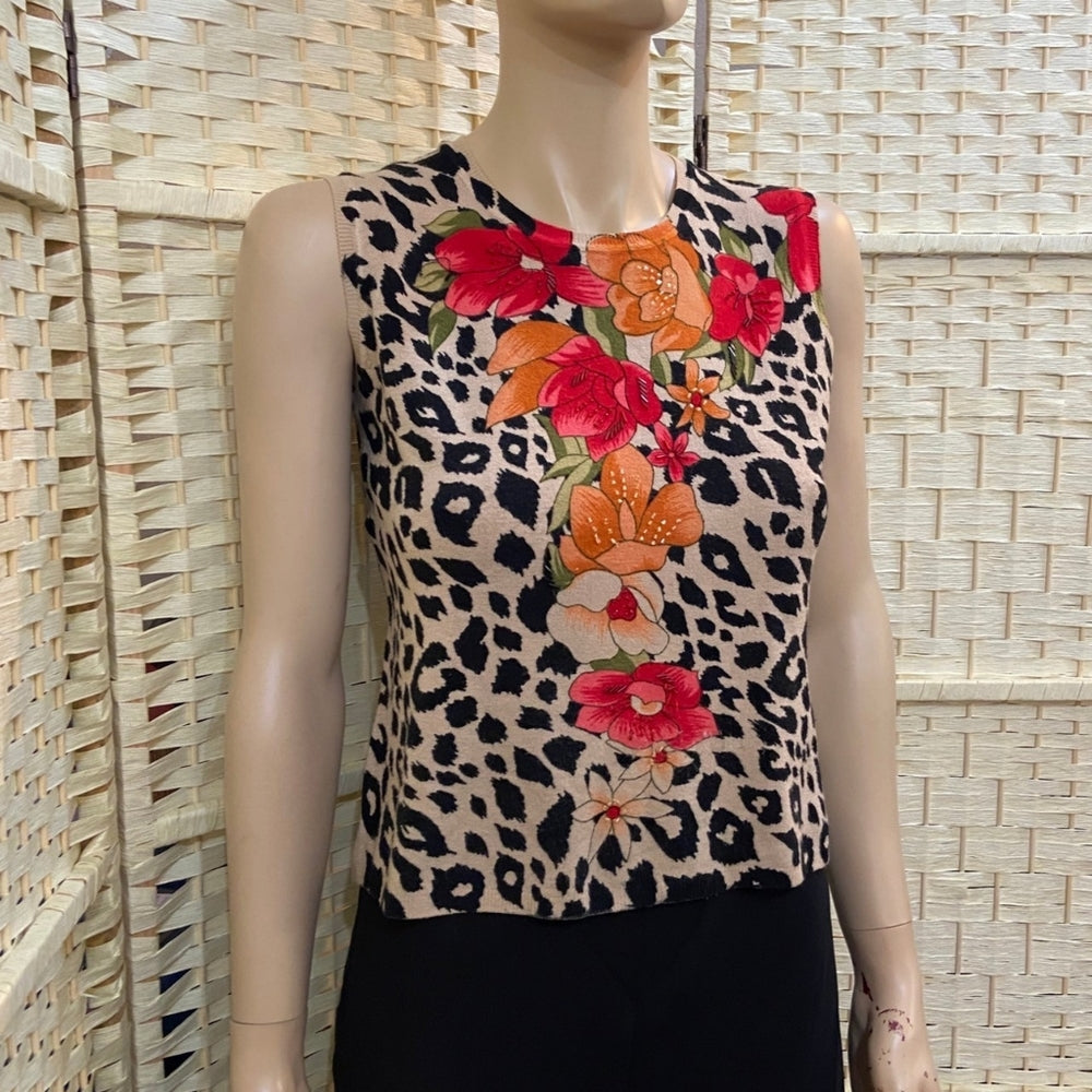 Elizabeth New York, Cheetah Print Sleeveless Top - Size L