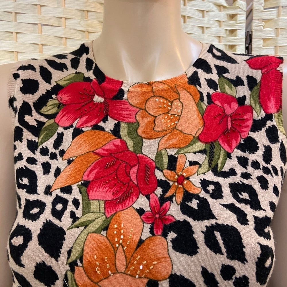 Elizabeth New York, Cheetah Print Sleeveless Top - Size L