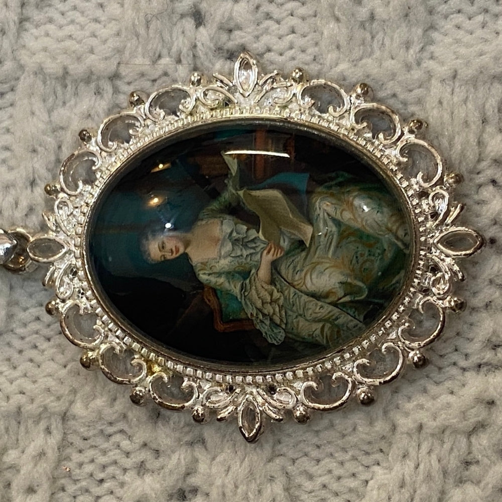 Vintage Glass Cabochon of a Victorian Lady Pendant Necklace