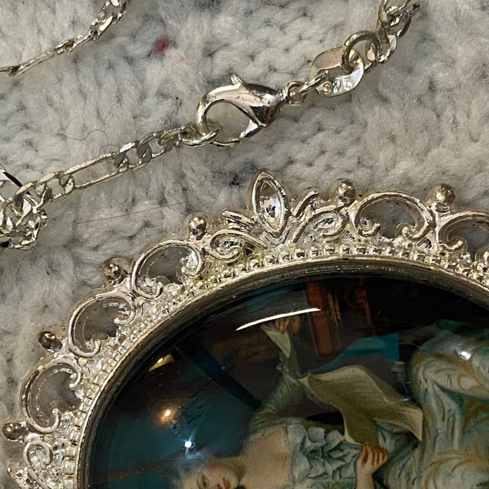 Vintage Glass Cabochon of a Victorian Lady Pendant Necklace