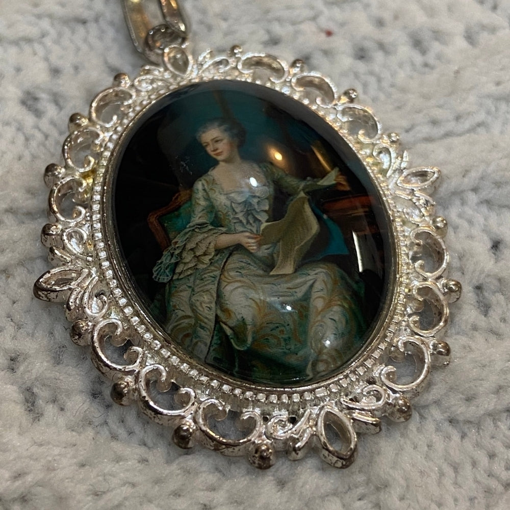 Vintage Glass Cabochon of a Victorian Lady Pendant Necklace
