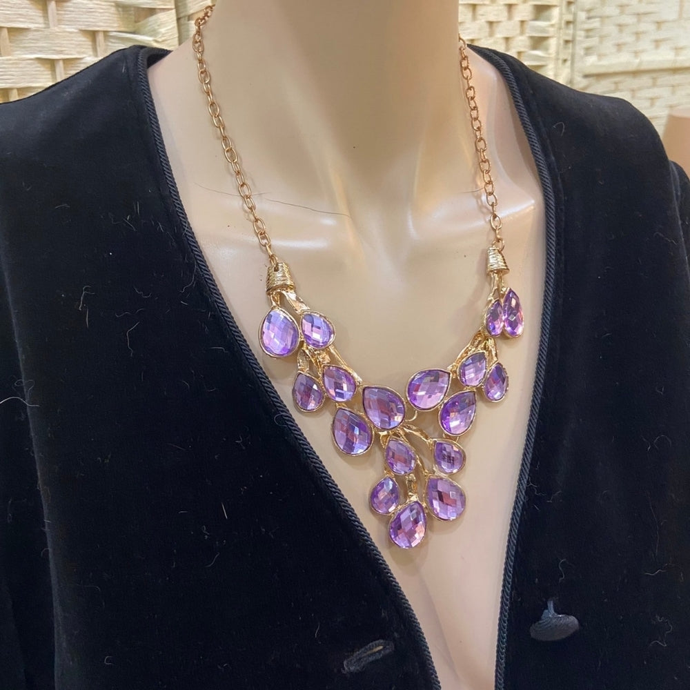 Purple Faux Gemstone Gold Tone Necklace