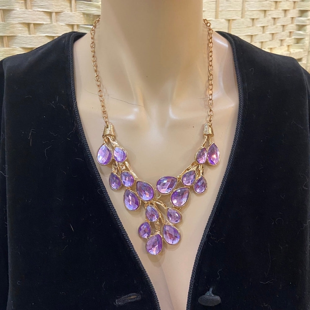 Purple Faux Gemstone Gold Tone Necklace
