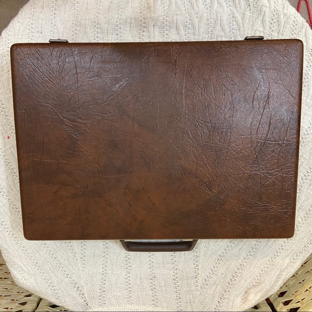 Vintage 1950s Samsonite Lock Coded, Brown Fiberglass Briefcase 18in x 12.5in