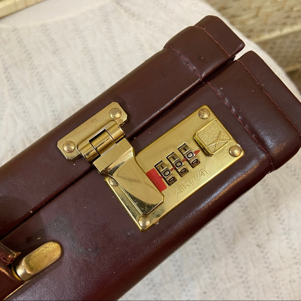 Vintage Airway Burgundy Leather Briefcase with Coded Lock 18in x 13in x 3in