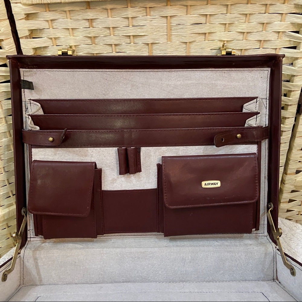 Vintage Airway Burgundy Leather Briefcase with Coded Lock 18in x 13in x 3in