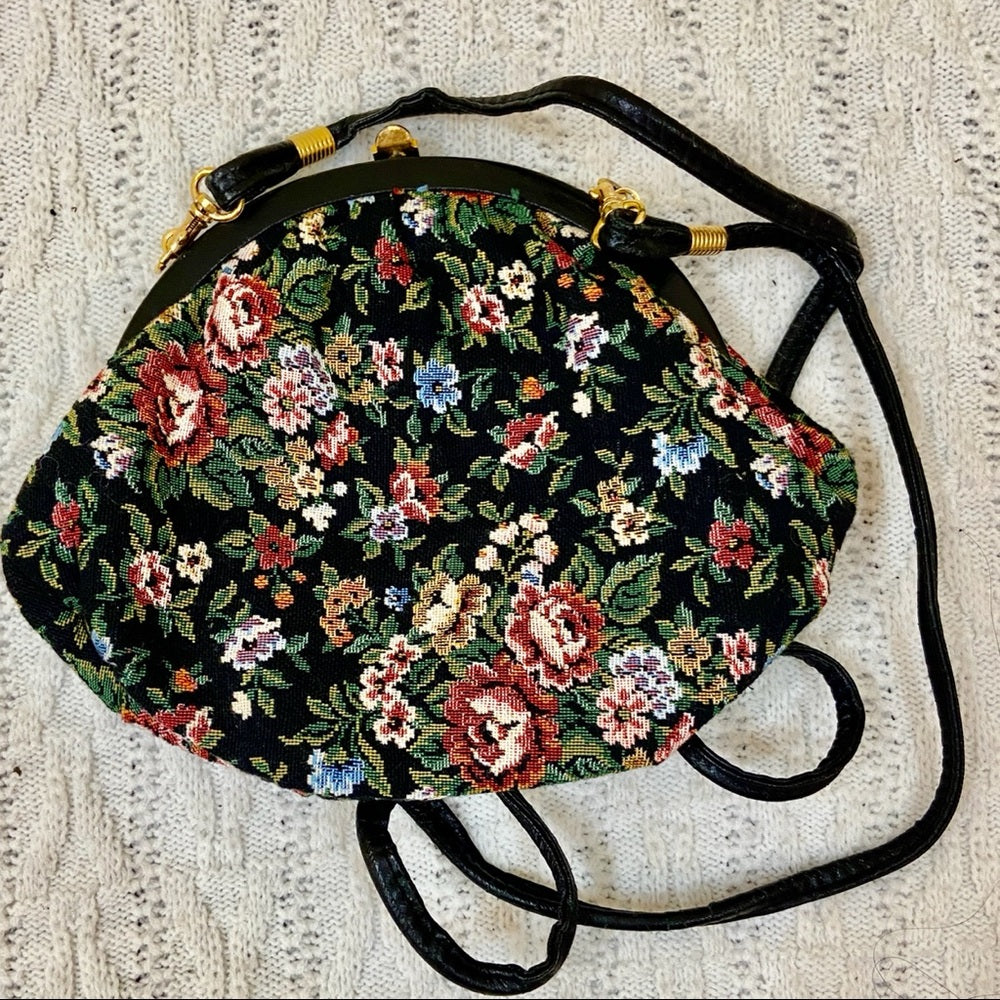Vintage Handibag Floral Tapestry Clutch-Crossbody 9in x 7in x 2in