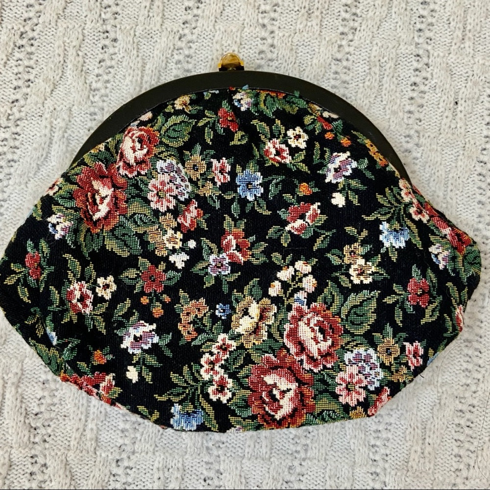 Vintage Handibag Floral Tapestry Clutch-Crossbody 9in x 7in x 2in