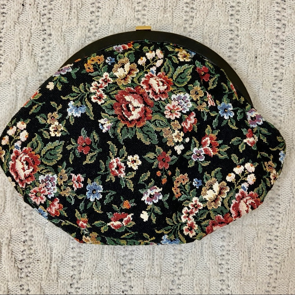Vintage Handibag Floral Tapestry Clutch-Crossbody 9in x 7in x 2in