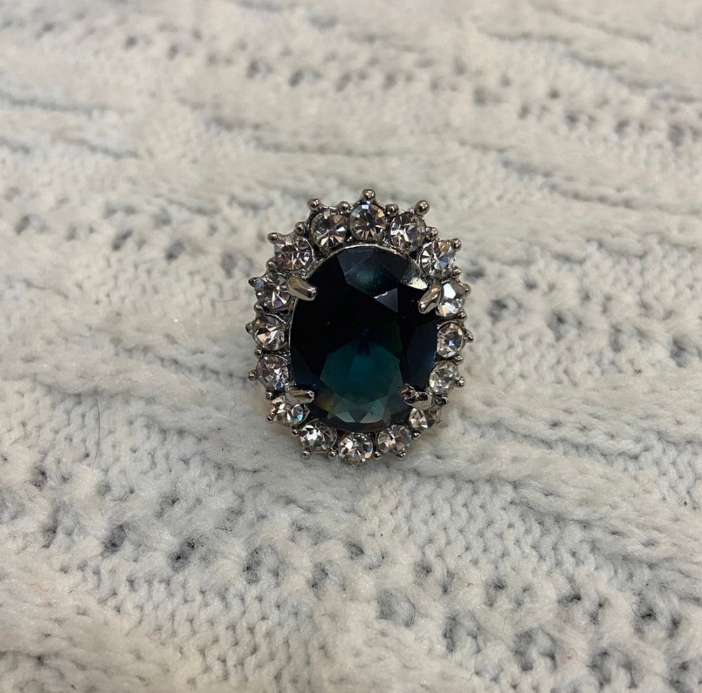 Dark Blue Sapphire Silver Toned Princess Ring Size 7-8