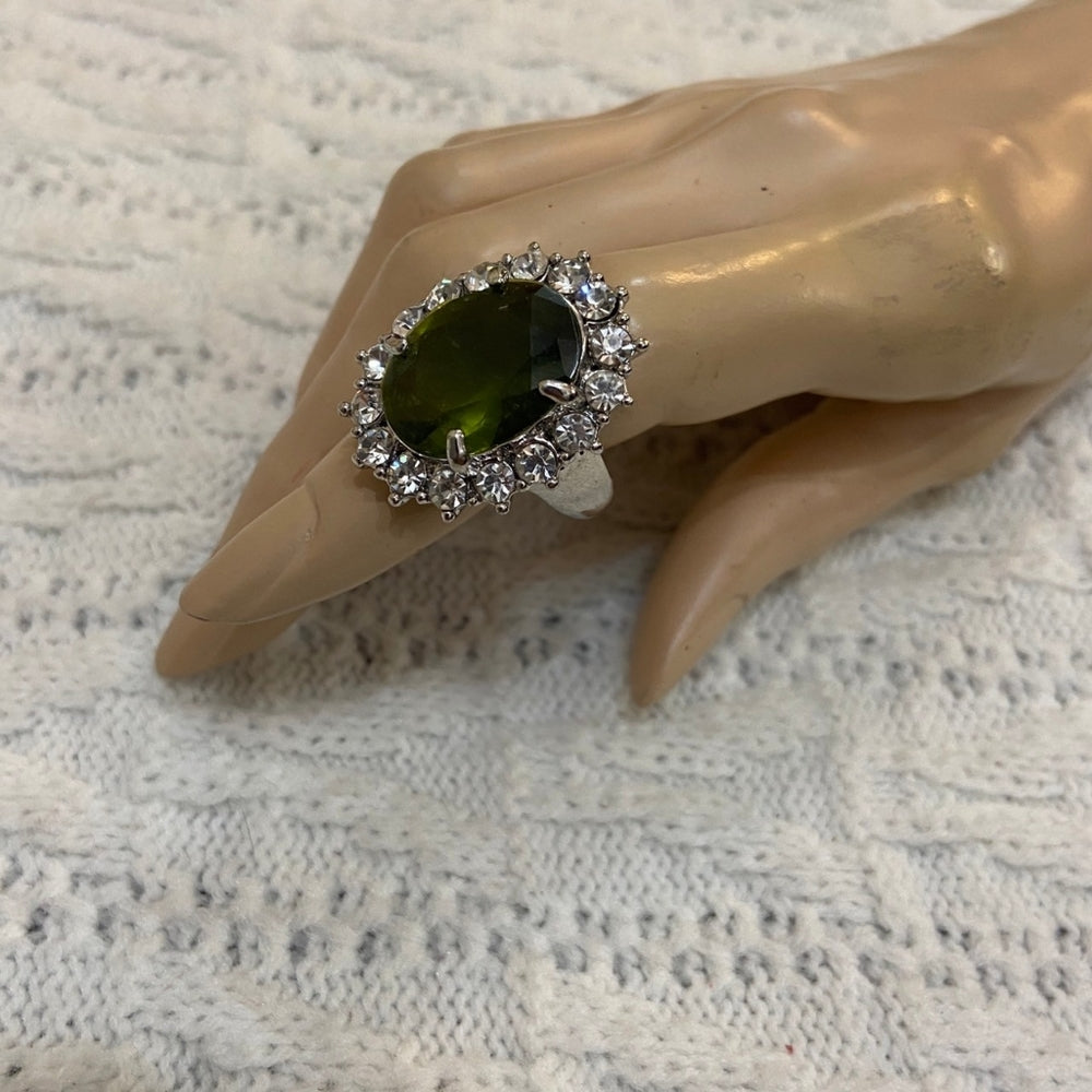 Green Peridot Princess Ring- Size 10