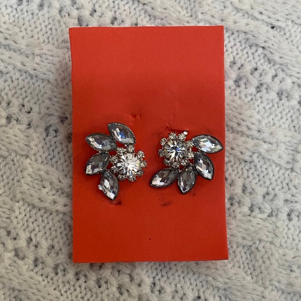 Vintage Rhinestone Earrings, Clear Clip On Earrings