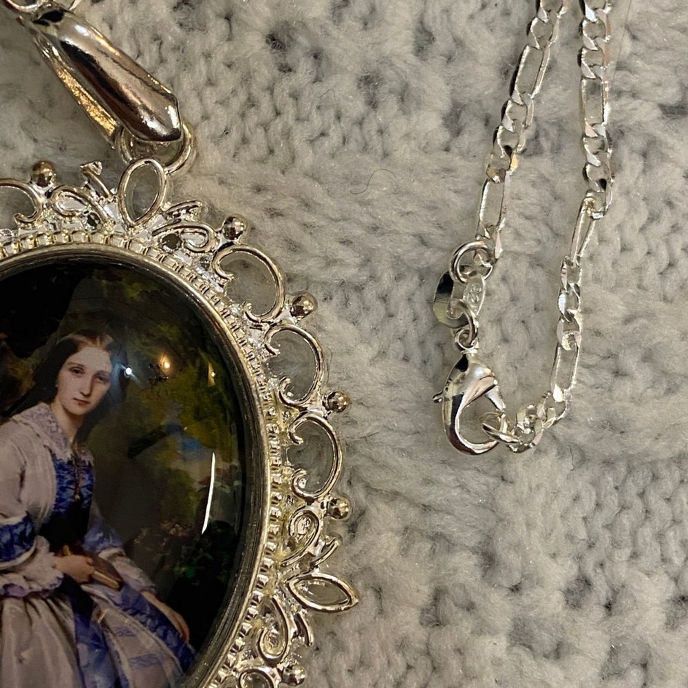 Vintage Style Glass Cabochon Victorian Lady in Purple Pendant Necklace