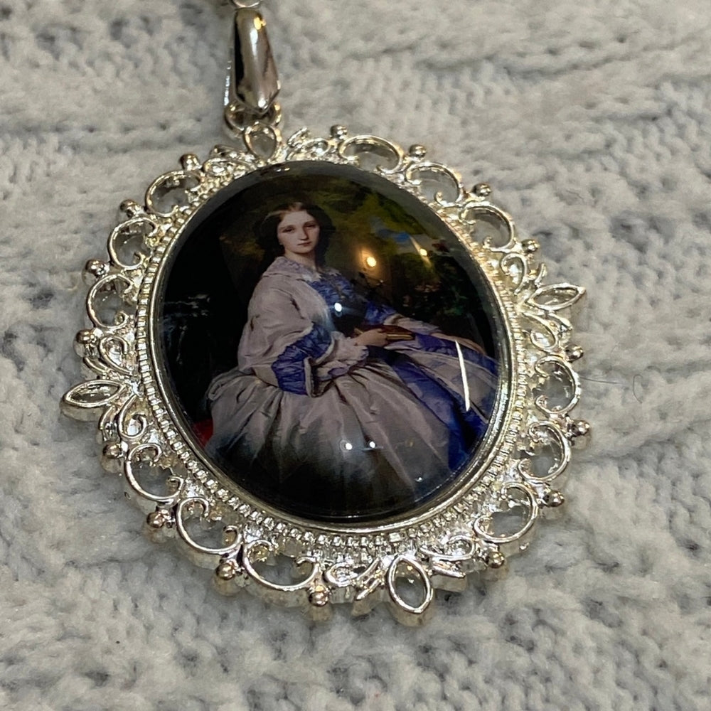 Vintage Style Glass Cabochon Victorian Lady in Purple Pendant Necklace