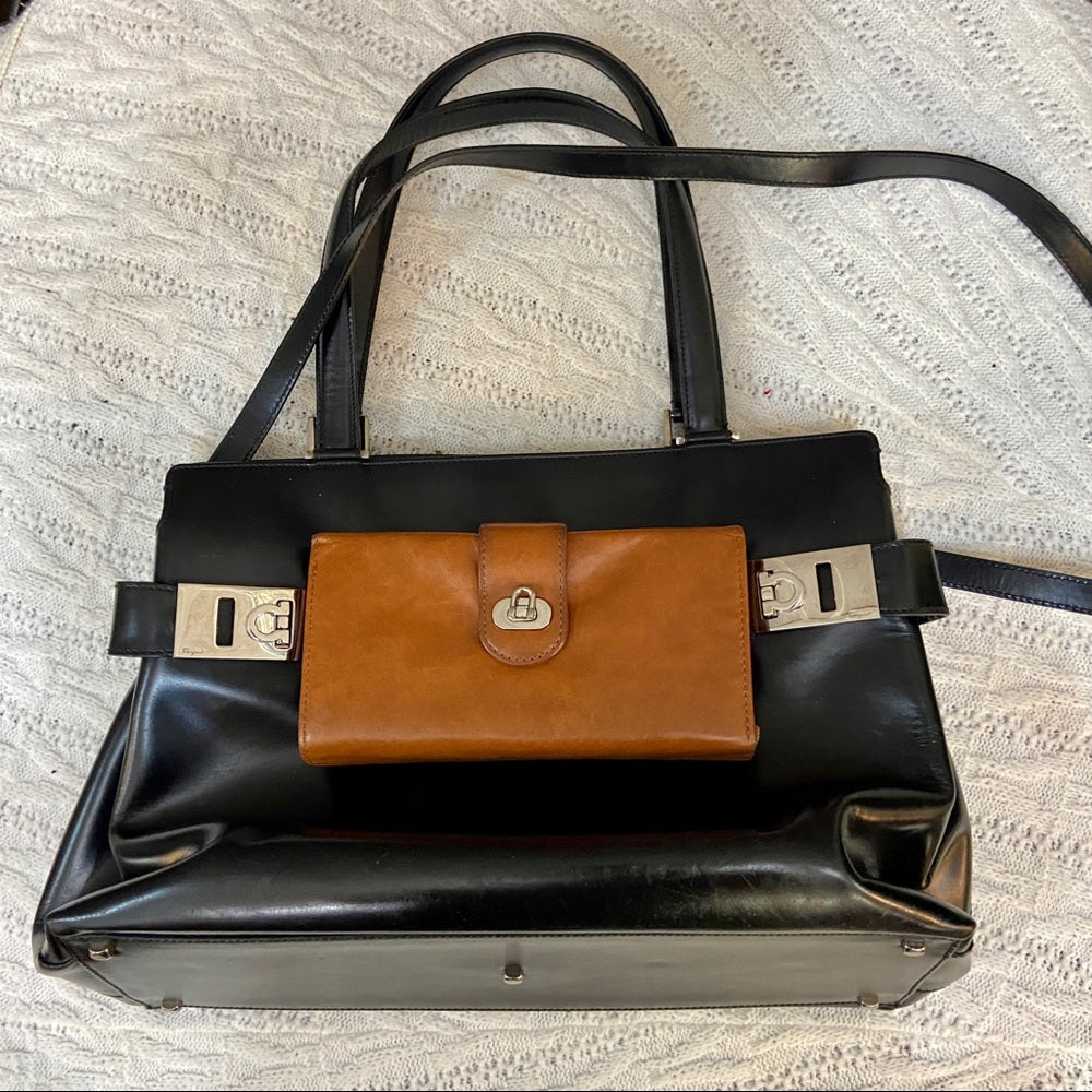Ferragamo, 2-way Black Leather Handbag-Crossbody