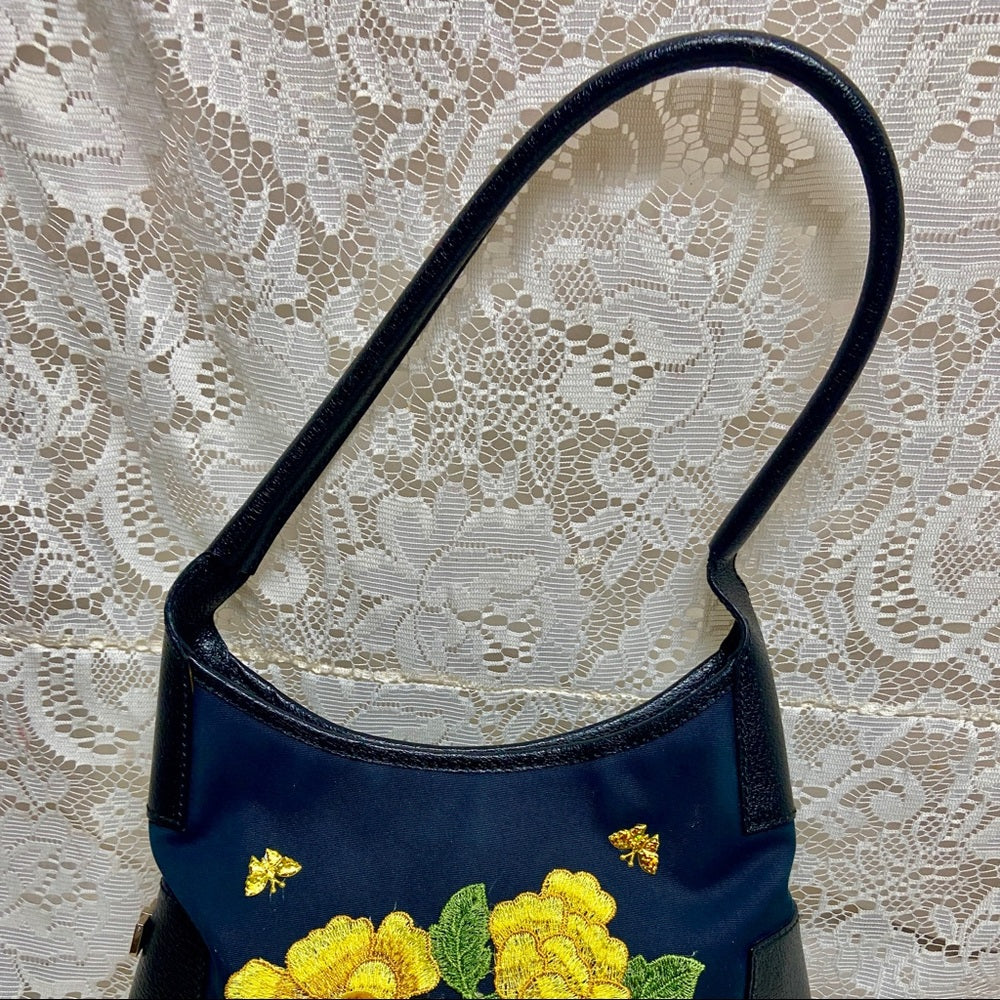 Salvatore Ferragamo Blue Canvas with Black Leather Trim Tote
