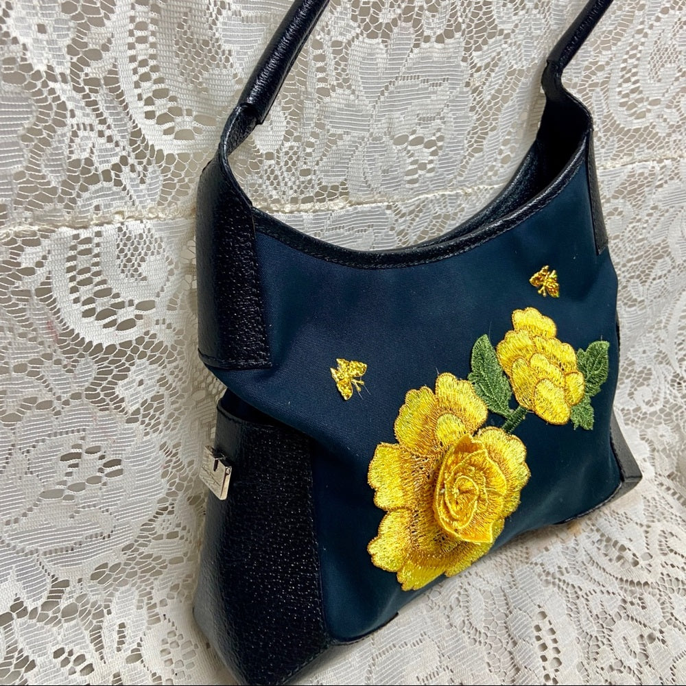 Salvatore Ferragamo Blue Canvas with Black Leather Trim Tote