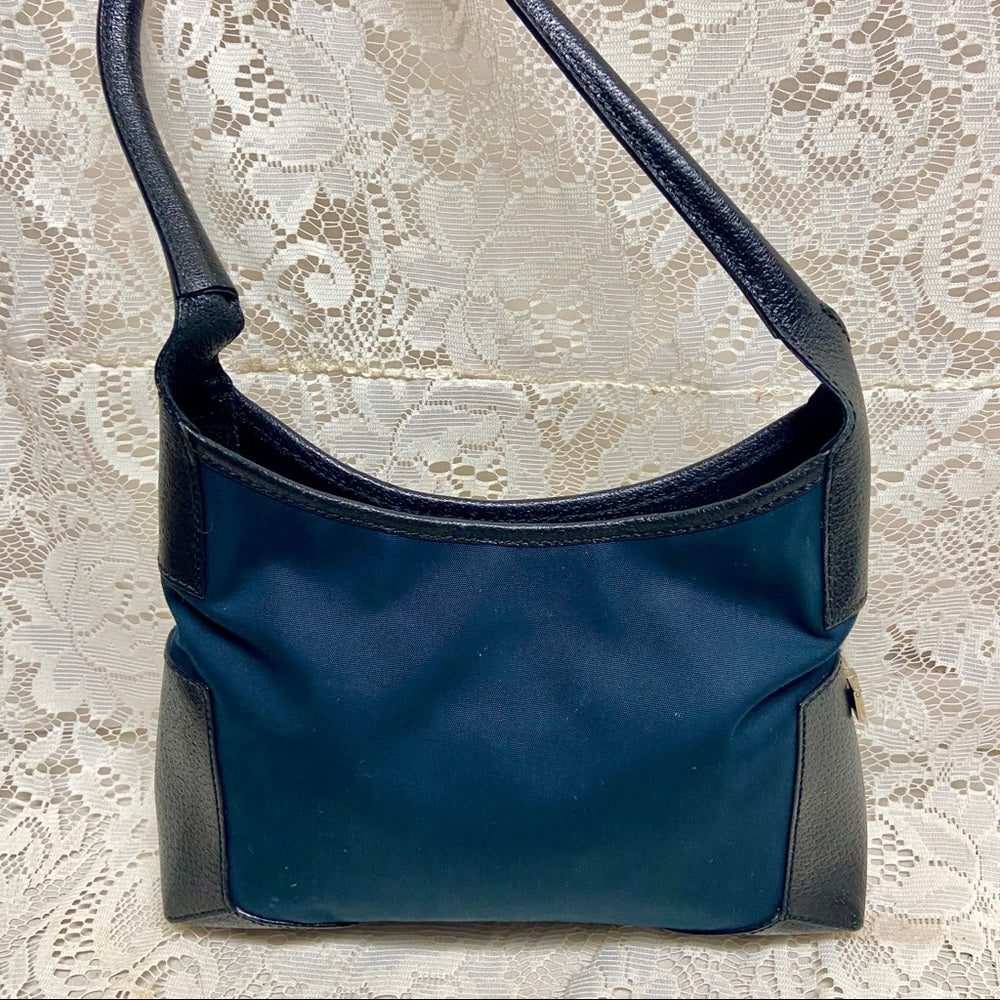 Salvatore Ferragamo Blue Canvas with Black Leather Trim Tote