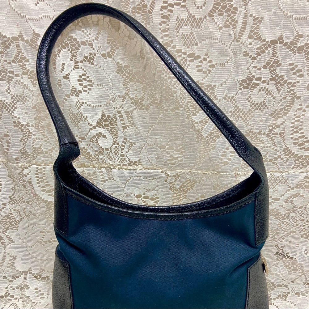 Salvatore Ferragamo Blue Canvas with Black Leather Trim Tote
