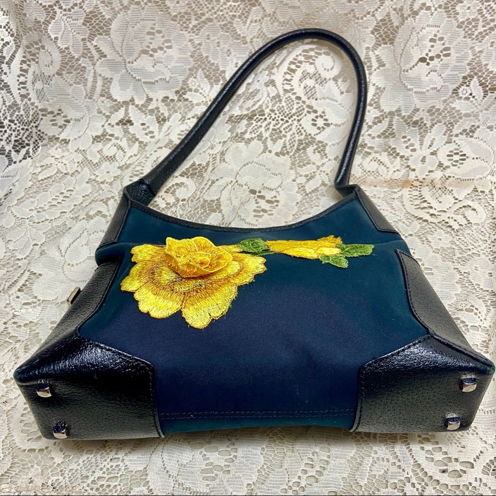 Salvatore Ferragamo Blue Canvas with Black Leather Trim Tote
