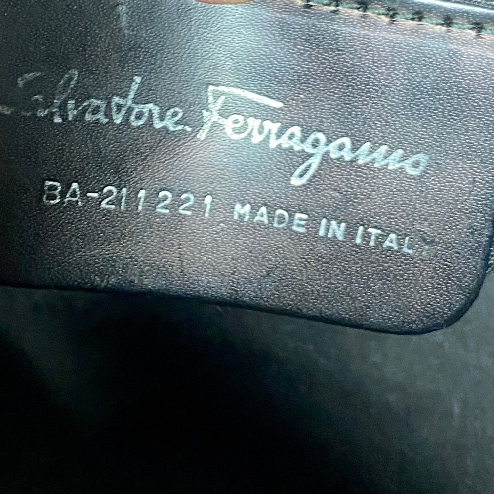 Salvatore Ferragamo Blue Canvas with Black Leather Trim Tote