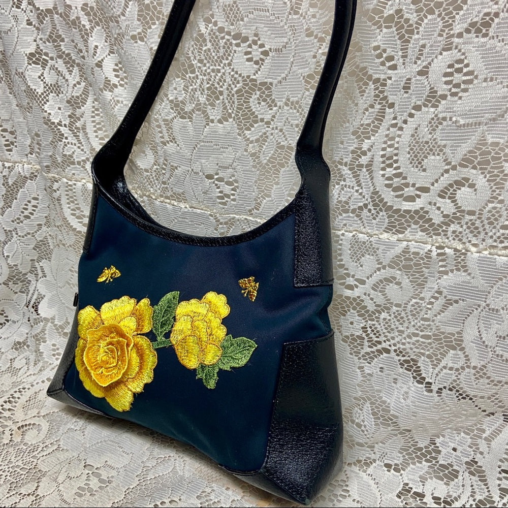 Salvatore Ferragamo Blue Canvas with Black Leather Trim Tote