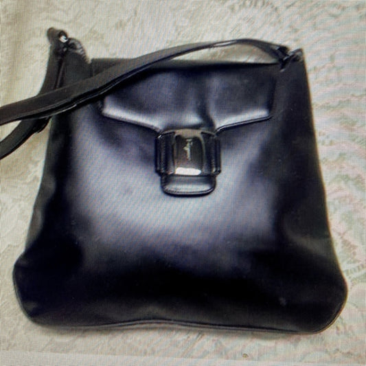 - Ferragamo Large Black Enamel Patent Tote- Handbag