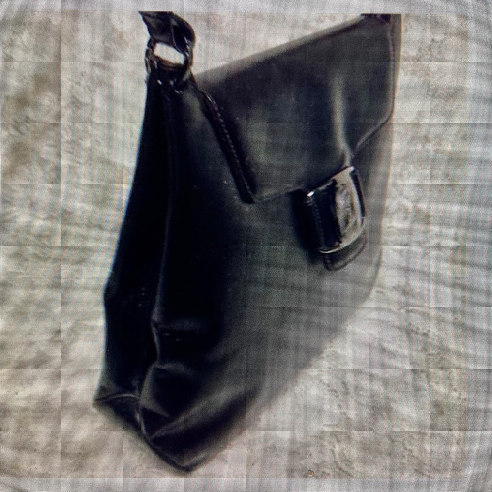 - Ferragamo Large Black Enamel Patent Tote- Handbag