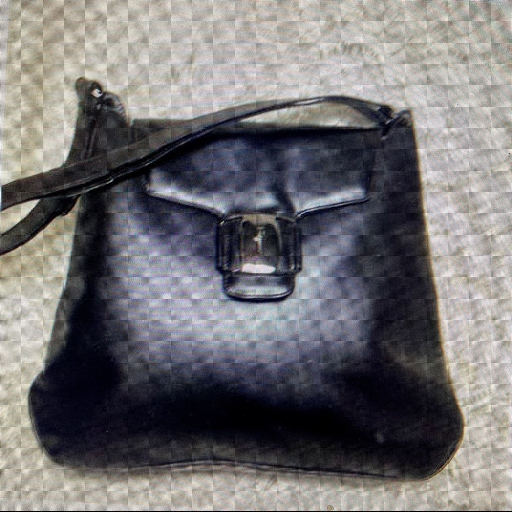- Ferragamo Large Black Enamel Patent Tote- Handbag