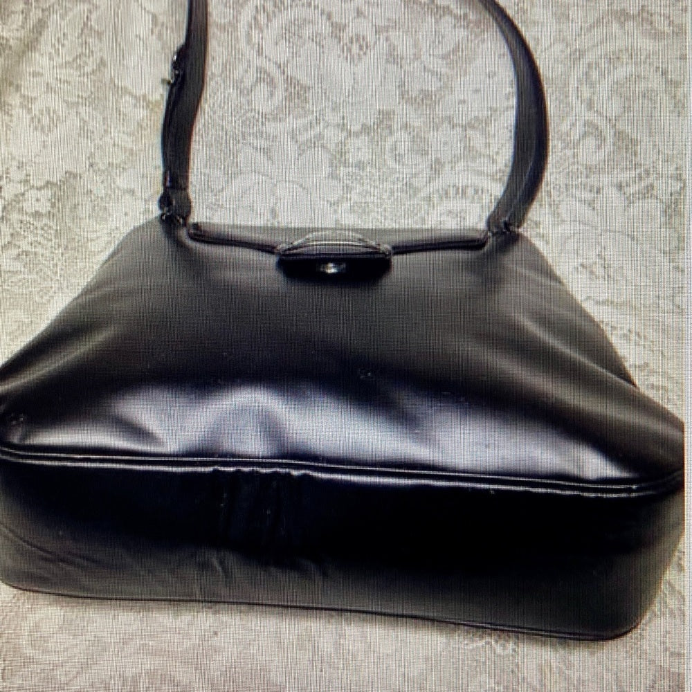 - Ferragamo Large Black Enamel Patent Tote- Handbag
