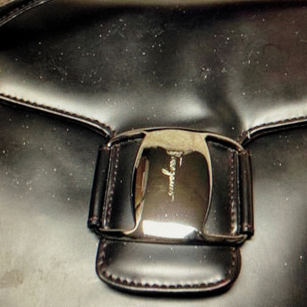 - Ferragamo Large Black Enamel Patent Tote- Handbag