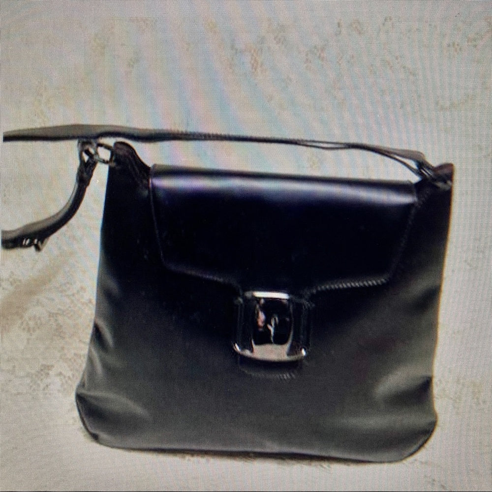 - Ferragamo Large Black Enamel Patent Tote- Handbag